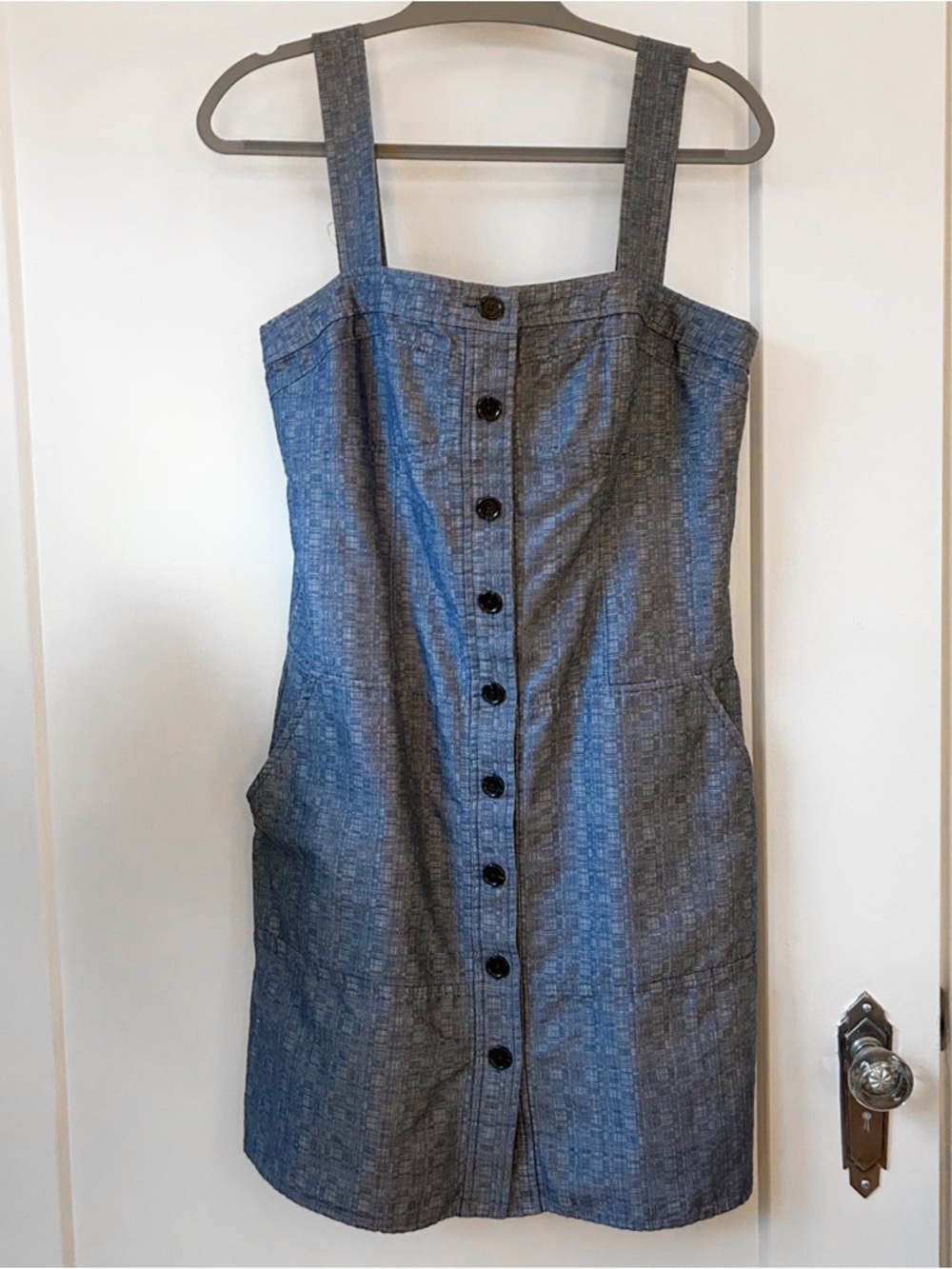 Button-Front Chambray Sundress in Blue